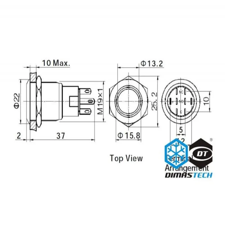 DimasTech 19mm LED Amaillo - Pulsador