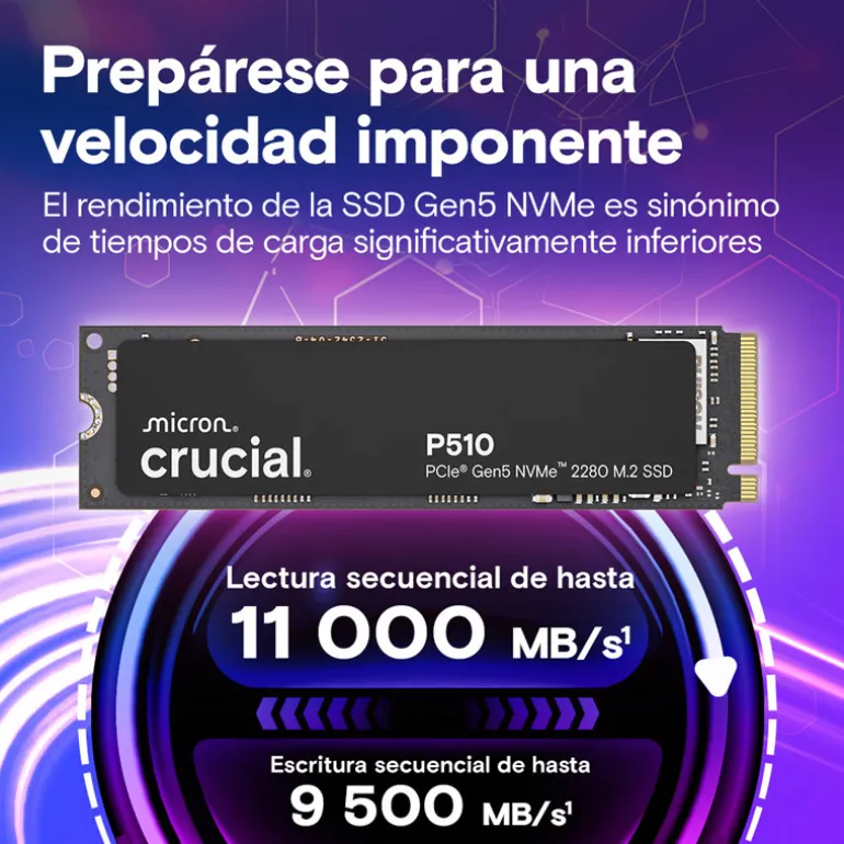 Disco Duro M.2 Crucial P510 2TB PCIe Gen5 x4 NVMe SSD