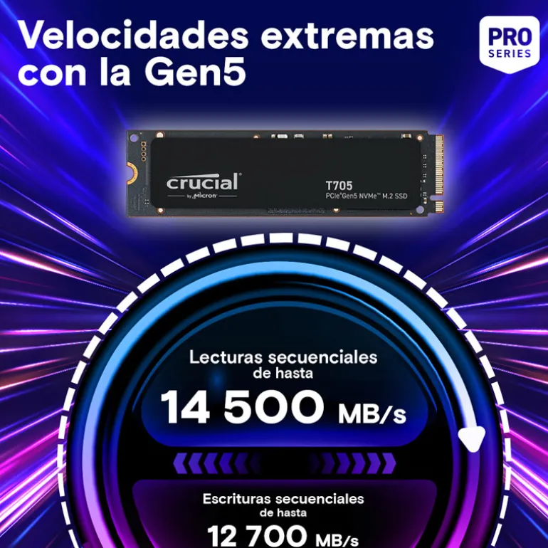 Disco Duro M.2 Crucial T705 2TB PCIe Gen5 x4 NVMe SSD