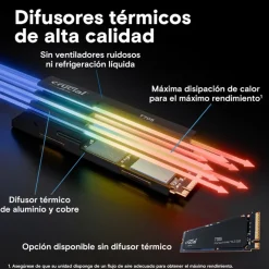 Disco Duro M.2 Crucial T705 2TB PCIe Gen5 x4 NVMe SSD Con Disipador