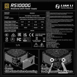 Fuente/PSU Lian Li Rotational Shift RS1000G 80 Plus Gold 1000W ATX 3.1 Modular Negro