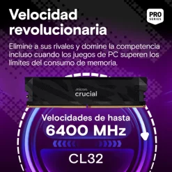 Memoria DDR5 Crucial Pro OC 32GB 2x16GB 6400MHz CL32 EXPO-XMP Negro
