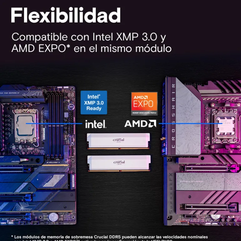 Memoria DDR5 Crucial Pro OC 32GB 2x16GB 6400MHz CL38 EXPO-XMP Blanco