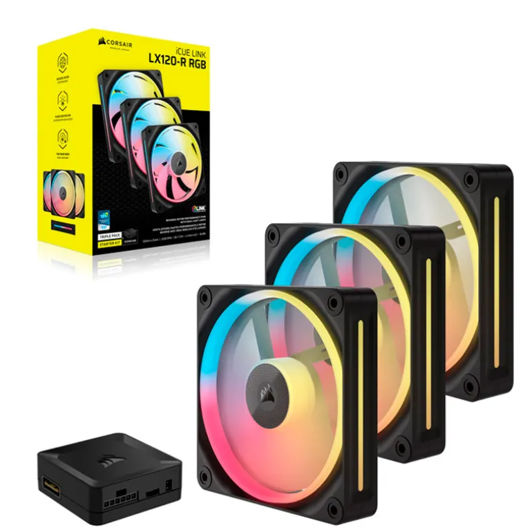 Ventilador Corsair iCUE LINK LX120-R Reverse RGB PWM 120mm Triple Pack Negro