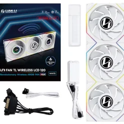 Ventilador Lian Li Uni Fan TL120 Wireless LCD ARGB Reverse Blade 120mm Triple Pack Blanco